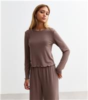 Women's Mink Frill Hem Jersey Long Sleeve Top New Look
