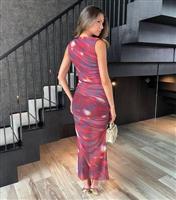 Women's Red Abstract Print Mesh Midi Dress AX Paris New Look