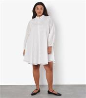 Women's Curve White Cotton Embroidered Mini Shirt Dress Apricot New Look