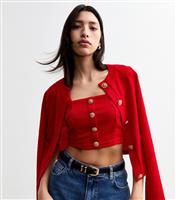 Women's Red Boucle Button Detail Crop Top New Look