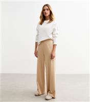 Women's Camel Brown Wide Leg Jersey Trousers New Look