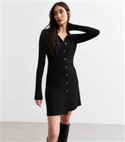 Women's Black Ribbed Jersey Mini Shirt Dress New Look