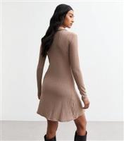 Women's Camel Ribbed Jersey Mini Shirt Dress New Look
