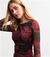 Women's Red Floral Print Ruffled Mesh Mini Dress New Look