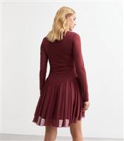 Women's Burgundy Dropped Waist Stretch Mesh Mini Dress New Look