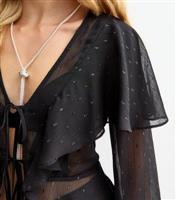 Women's Black Chiffon Ruffle Trim Tie Front Blouse New Look