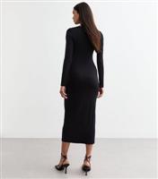 Women's Black Ruched Jersey Bodycon Midi Dress New Look