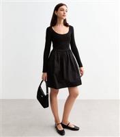 Women's Black Scoop Neck Poplin Long Sleeve Mini Dress New Look