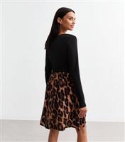 Women's Black Leopard Print Long Sleeve Mini Dress New Look