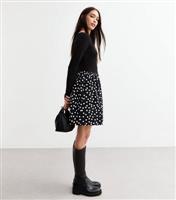 Women's Black Scoop Neck Polka Dot Poplin Mini Dress New Look