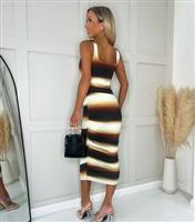 Women's Brown Ombre Stripe Square Neck Midi Dress AX Paris New Look