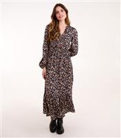 Women's Navy Abstract Print Midi Dress Blue Vanilla New Look