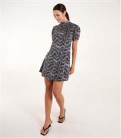 Women's Silver Puff Sleeve Patterned Swing Dress Blue Vanilla New Look