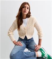 Girls' Cream Cable Knit Crop Cardigan New Look