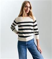 Women's White Striped Crew Neck Jumper New Look