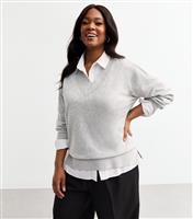 Women's Plus Size Grey V-Neck Jumper Curves New Look