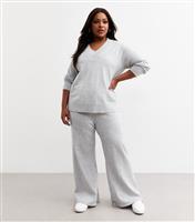 Women's Plus Size Grey Wide Leg Jersey Trousers Curves New Look