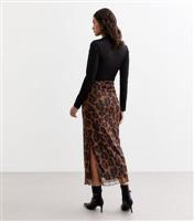 Women's Maternity Brown Leopard Print Mesh Midi Skirt New Look