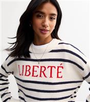 Women's Petite White Libert Stripe Knitted Jumper New Look