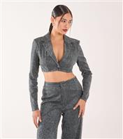 Women's Black Glittery Cropped Blazer Pink Vanilla New Look