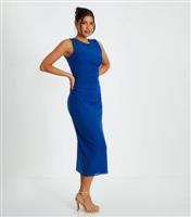 Women's Blue Ruched Midi Dress Quiz New Look