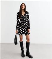 Women's Black Spot Print Long Sleeve Dress New Look