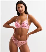 Women's Pink Flocked Hearts Mesh Thong New Look