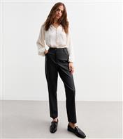 Women's Black Faux Leather Straight Leg Trousers New Look