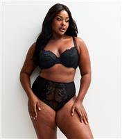 Women's Plus Size Black Scalloped Edge Lace Brazilian Briefs Curves New Look