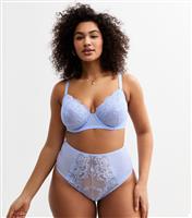 Women's Plus Size Pale Blue Scalloped Edge Lace Brazilian Briefs Curves New Look