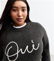 Women's Plus Size Grey Oui Slogan Jumper Curves New Look