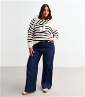 Women's Plus Size Off White Striped Drop Shoulder Jumper Curves New Look
