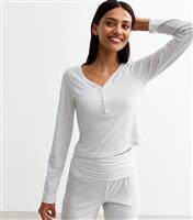 Women's Grey Marled Stretch Jersey Henley Top New Look