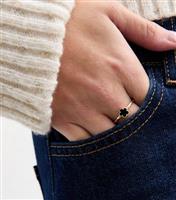 Black Gold Tone Flower Ring New Look