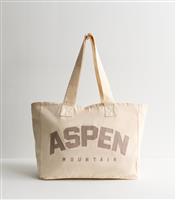 Cream Aspen Print Canvas Tote Vegan New Look