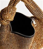 Gold Knotted Strap Crystal Embellished Handbag New Look