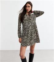 Women's Black Printed Keyhole Neck Mini Dress New Look