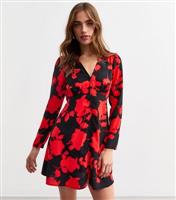 Women's Black Floral Button Front Mini Dress New Look