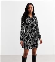 Women's Black Doodle Print Belted Shirt Dress New Look