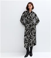 Women's Black Doodle Print Midi Shirt Dress New Look