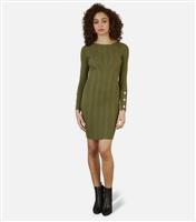 Women's Green Ribbed Bodycon Mini Dress Yumi New Look