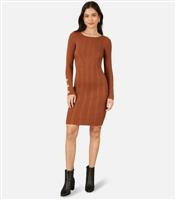 Women's Brown Ribbed Bodycon Mini Dress Yumi New Look