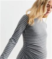 Women's Maternity Grey Striped Jersey Mini Dress New Look