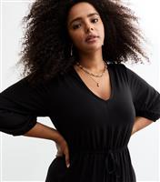 Women's Plus Size Black Tiered Smock Mini Dress Curves New Look