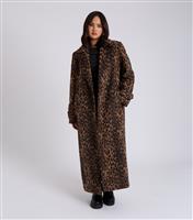 Women's Brown Leopard Print Longline Coat Urban Bliss New Look