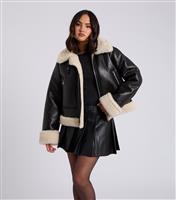 Women's Black Faux Shearling Aviator Jacket Urban Bliss New Look
