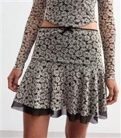Women's Black Floral Mesh Flippy Mini Skirt New Look