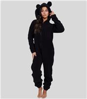 Women's Black Hooded Onesie with Ears Loungeable New Look