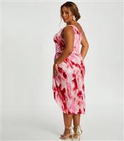 Women's Plus Size Pink Patterned Cowl Neck Chain Strap Midi Dress Curves Quiz New Look