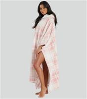 Women's Pink Checked Fleece Poncho Loungeable New Look